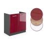 Vicco Spülenunterschrank R-Line, 80cm, Bordeaux Hochglanz/Anthrazit, ohne Arbeitsplatte.