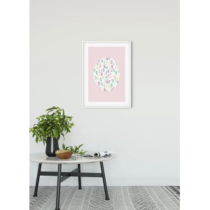 Komar Wandbild Shelly Rose, 50x70 cm, mit abstraktem Muster in Pastellfarben auf rosa Grund.