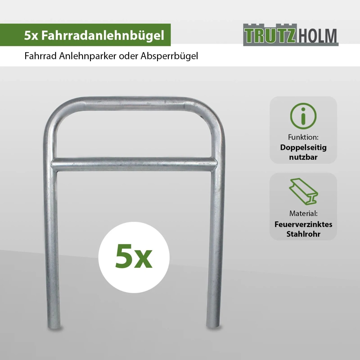 TRUTZHOLM 5x Fahrradanlehnbügel 78 x 115 cm Stahl Durchmesser 60 mm Typ H
