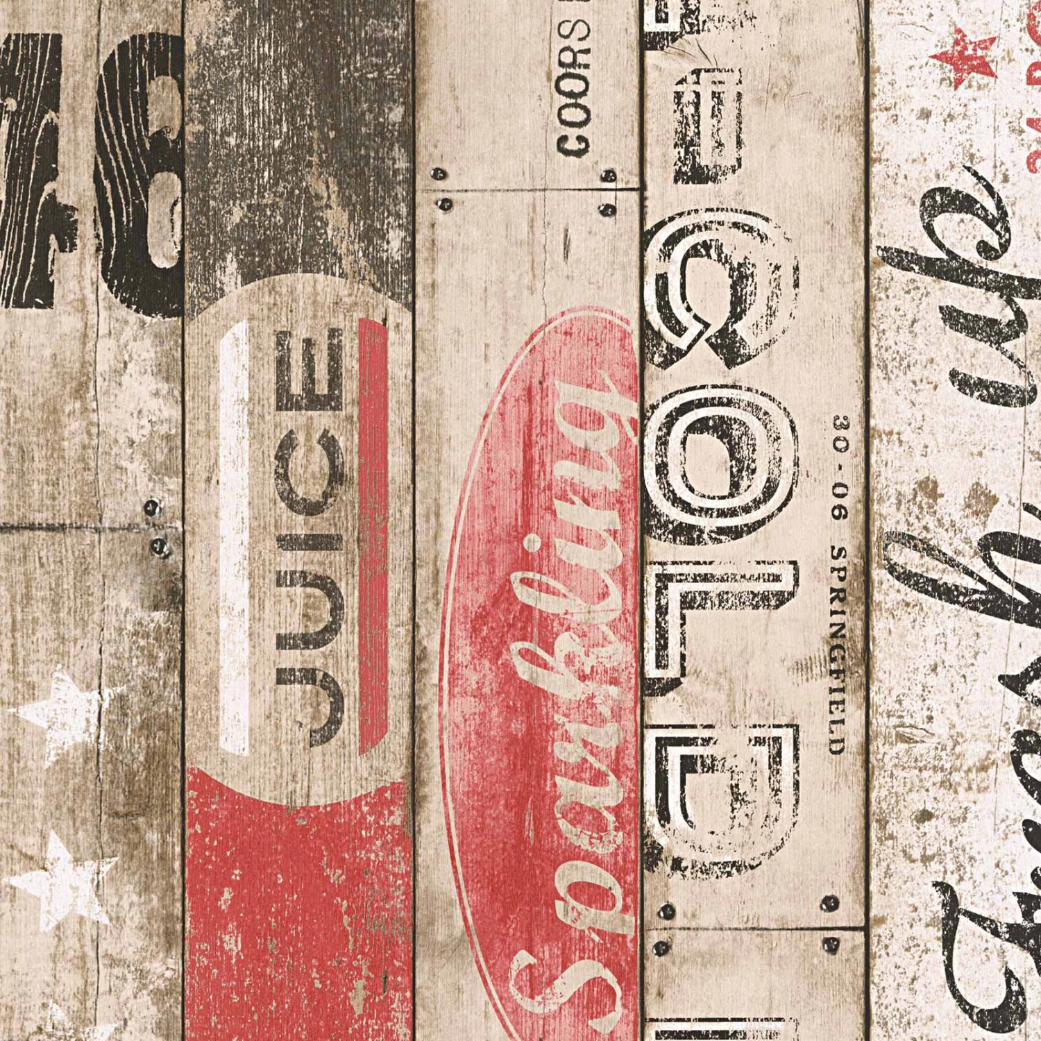 Bricoflor American Diner Tapete für Kinderzimmer Holzoptik Tapete in Beige und Rot Vintage Kindertapete Ideal für Teenager