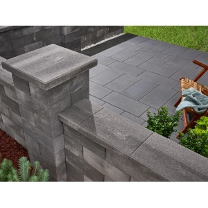 Kann Lindeza Mauer mit Abdeckplatte in Vulkananthrazit, modernes Steindesign für den Garten.