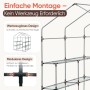 Detailansicht des Gewächshaus-Rahmens: werkzeuglose, modulare Montage. Einfacher Aufbau des Foliengewächshauses mit Regalebenen.