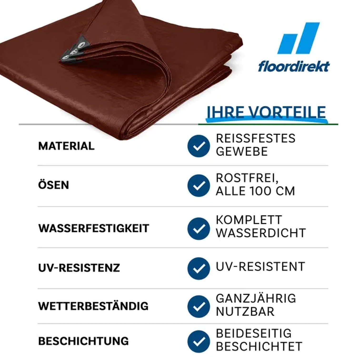 Braune Karat Abdeckplane 2x3m: Wasserdichte Schutzplane mit Ösen, ideal für Garten, Camping & mehr.