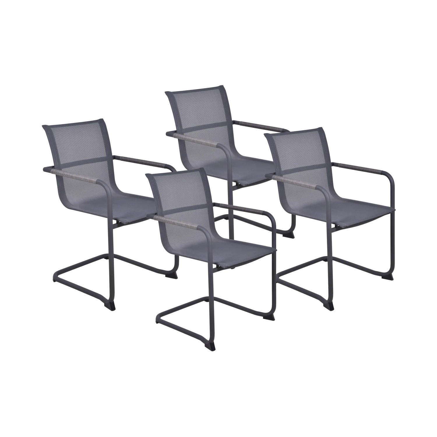 DELUKE Gartenstuhl 4er Set BORIS Kunststoff Grau Freischwinger Wetterfest Gartenstühle Outdoor Essstühle