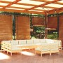 vidaXL 12-tlg. Garten Lounge Set aus Kiefernholz mit creme Kissen.
