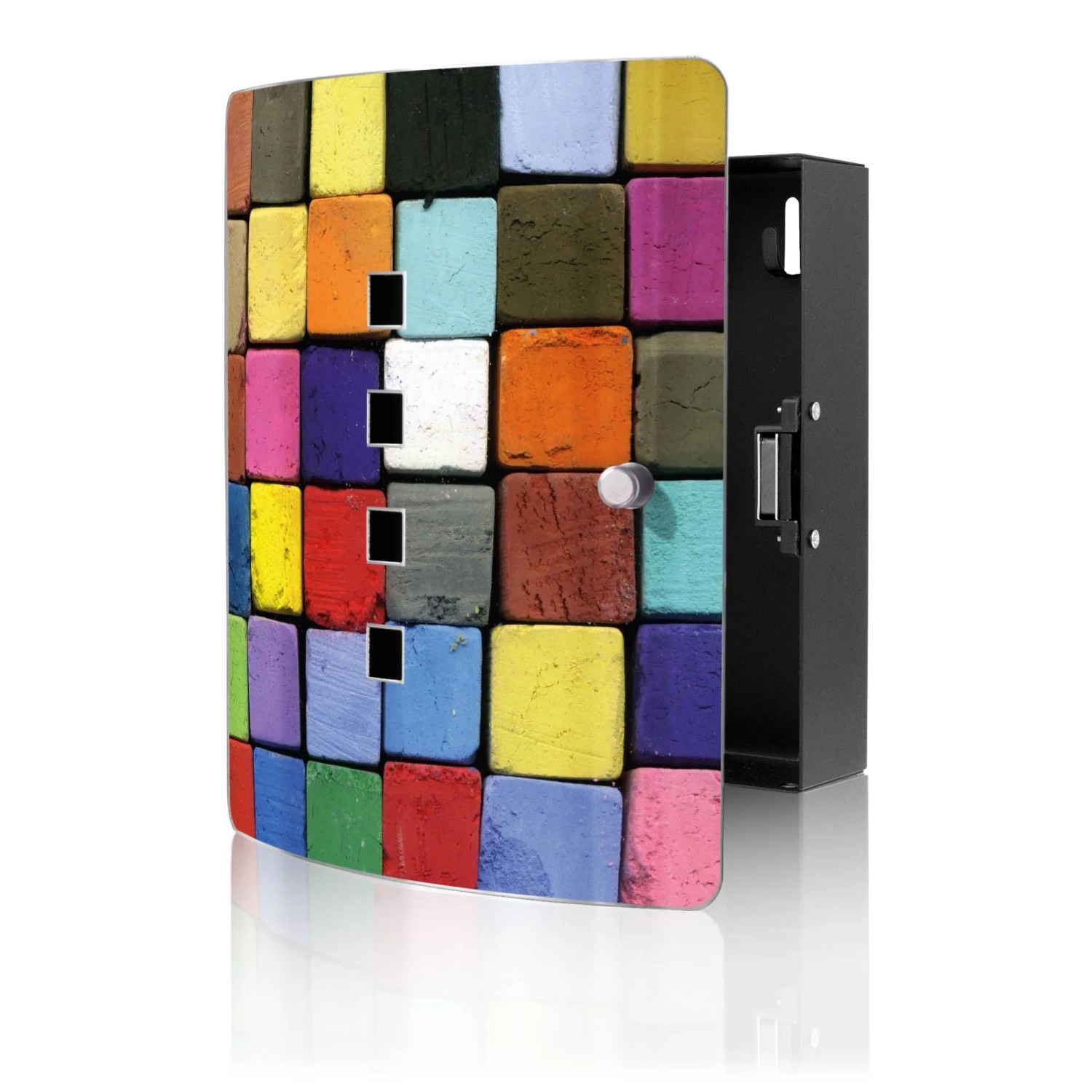 Banjado Design Schlüsselkasten Aus Edelstahl Für 10 Schlüssel 24x21,5x7cm Mit Magnetverschluss Motiv Bunte Kreide