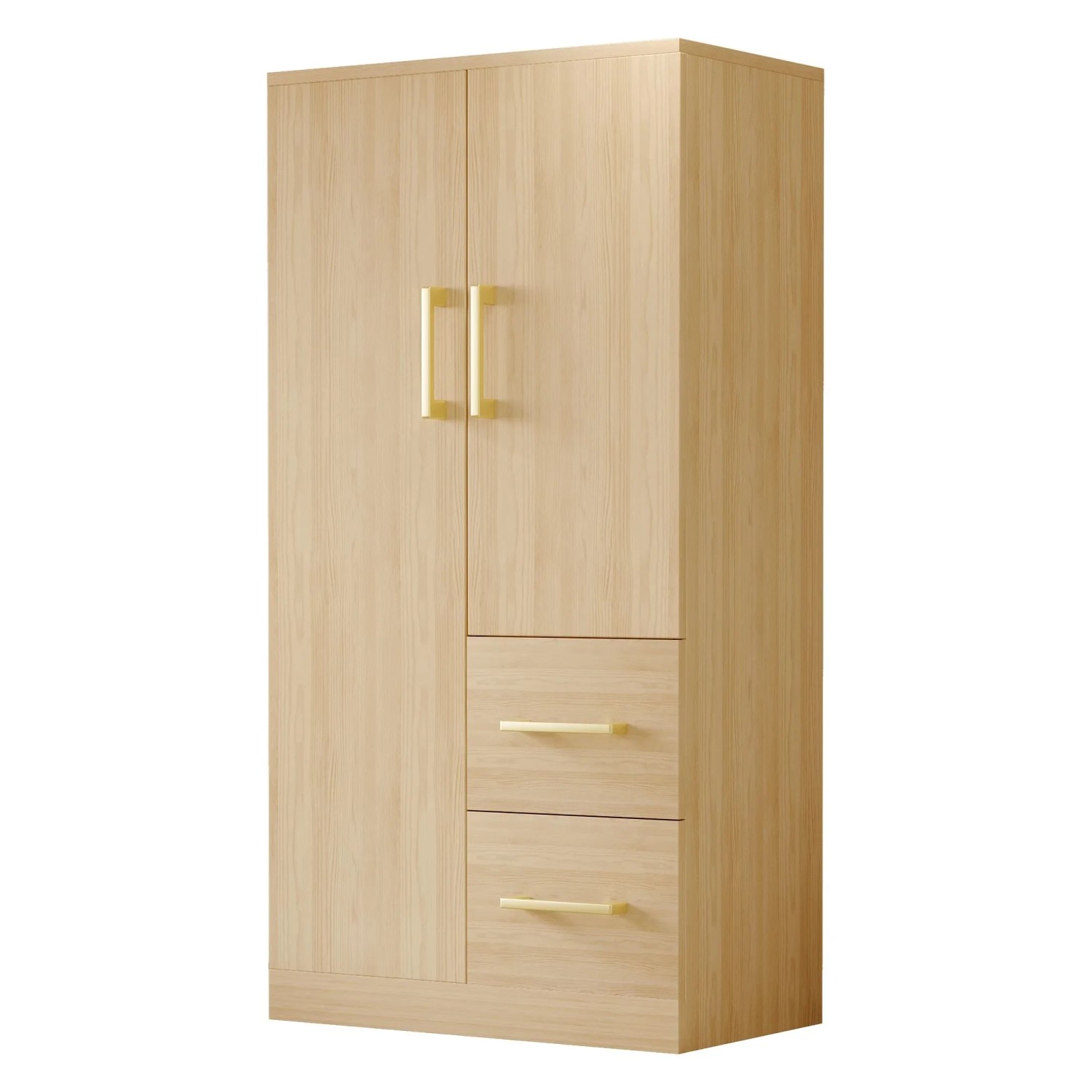 okwish Kleiderschrank mit Doppeltür Schubladen Staufächer Kinder 70x135x40cm Natur