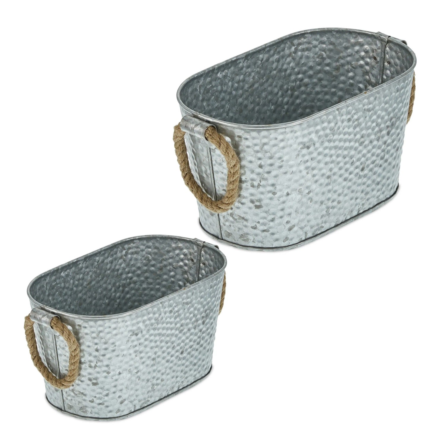 Relaxdays Zinkwanne Eisen Zink Silber Gehämmert 2er Set 13,5 cm x 27 cm x 15 cm