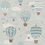 ESTAhome Vliestapete: Blau-graue Luftballons, Wolken, Sterne & Tiere. Ideal für Kinderzimmer. Dekorative Tapete.