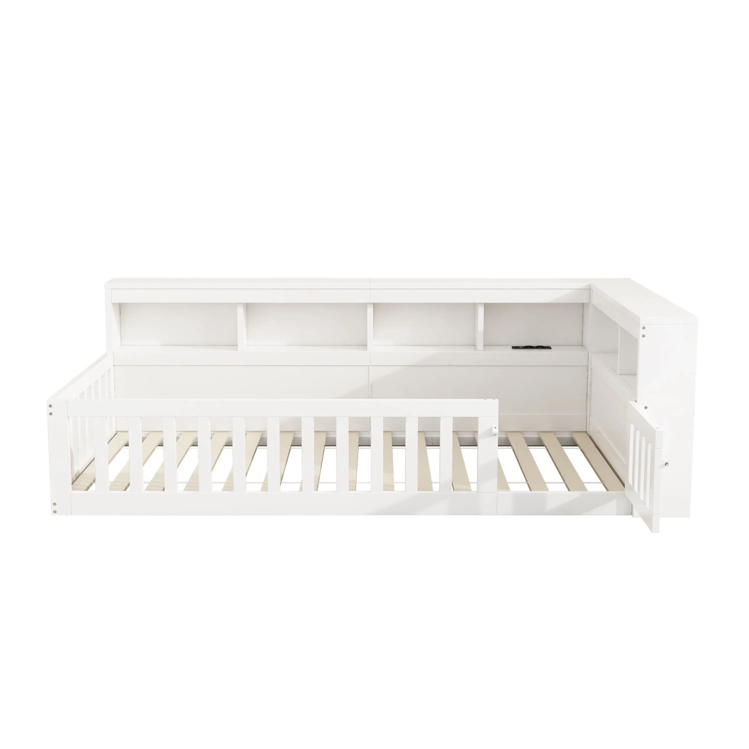 okwish Daybett 90x200cm mit Staufach und Steckdose Kinderzimmer Weiß ohne Matratze