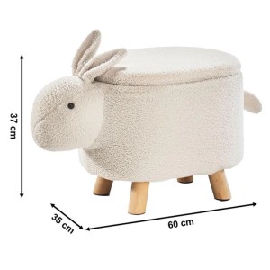 Kobolo Tierhocker Kinderhocker Hocker BUNNY Design Hase mit Staufach Teddystoff