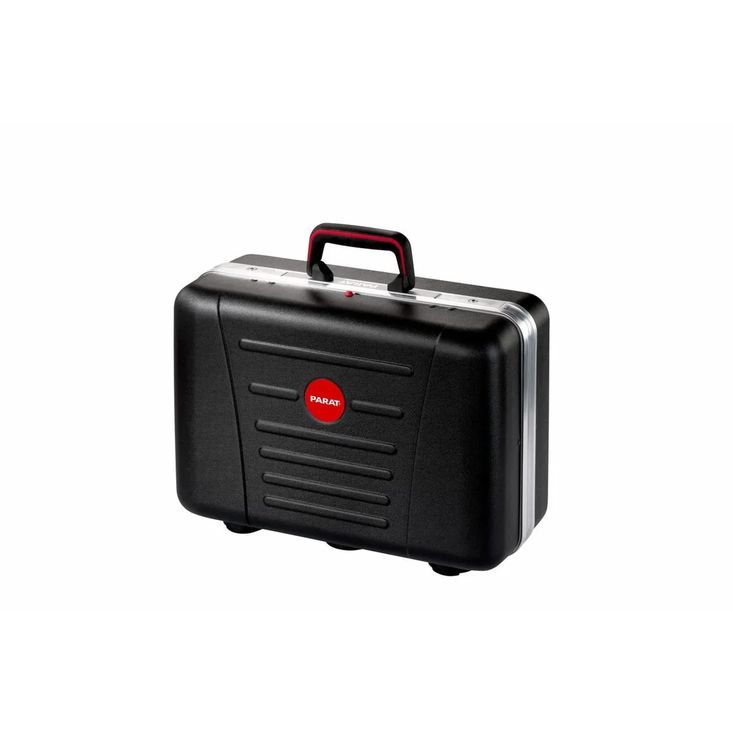 Schwarzer Werkzeugkoffer PARAT CLASSIC Plus CP-7 mit rotem Griff und silbernen Akzenten.