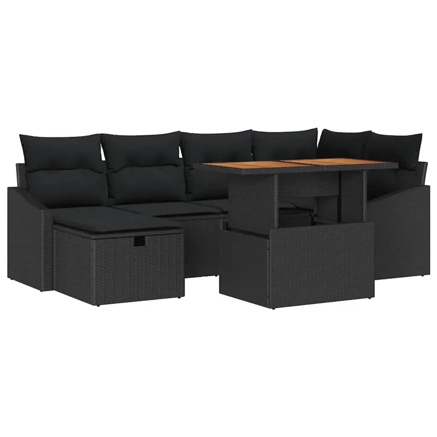 vidaXL Garten-Sofa-Set 7-Tlg Schwarz Poly Rattan 3361359