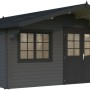 Palmako Gartenhaus Britta, 426x426 cm, lackiert in Grau-Anthrazit. Holz-Gartenhaus mit Fenster und Doppeltür.