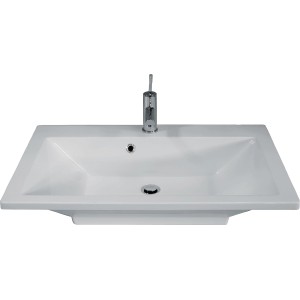 Weißes Fackelmann Einbauwaschbecken Domino, 80 cm breit, aus Gussmarmor.