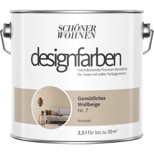 Schöner Wohnen Designfarben, Gemütliches Wollbeige, 2,5 l Dose, matte Bunte Wandfarbe.