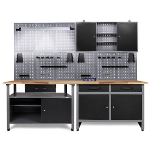 Ondis24 Werkbank Set mit LED, Bluetooth & Steckdose. Werkstatteinrichtung mit viel Stauraum.