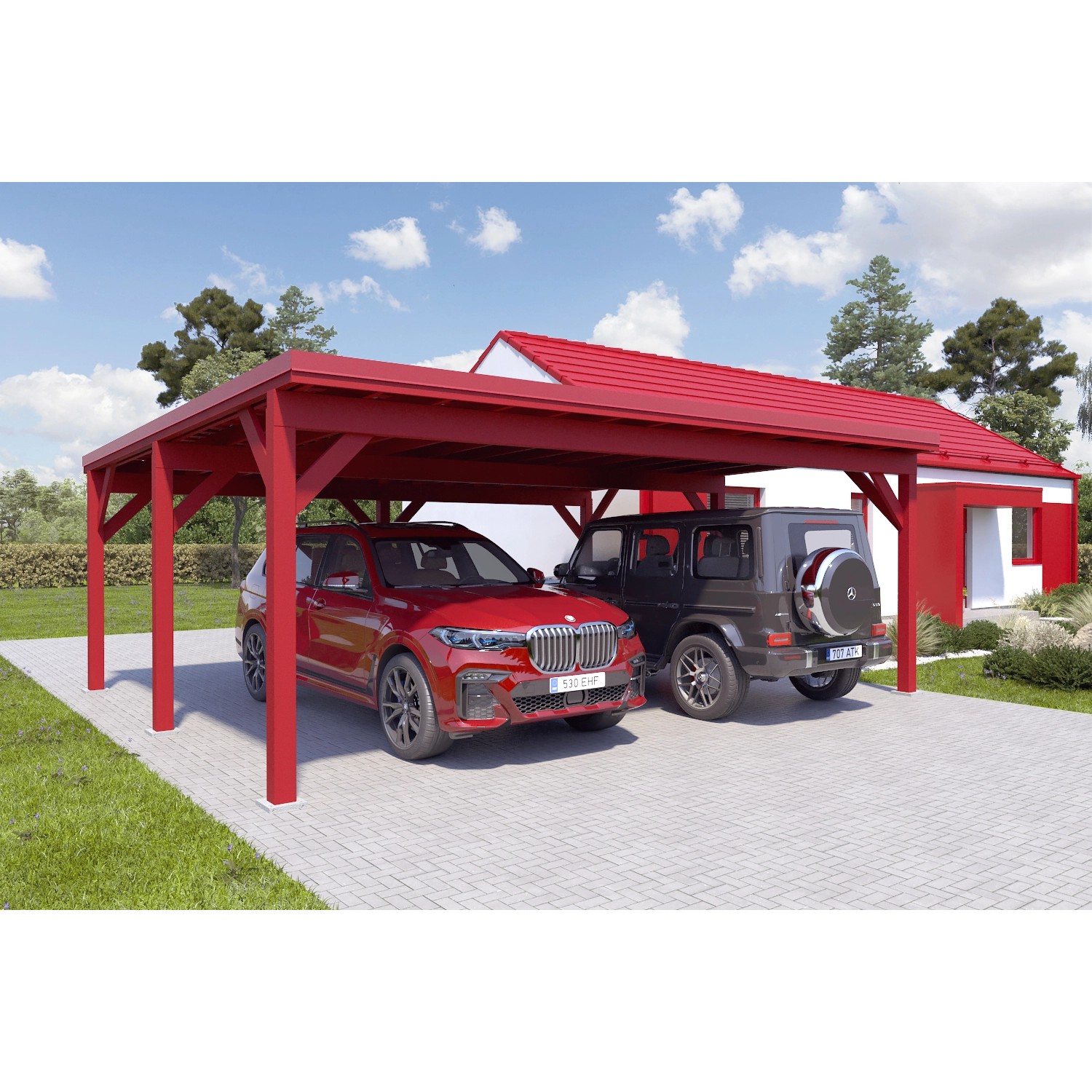 Holzbrüder Carport Ralf 42m² 150kg/m² Oxidrot-Rot günstig online kaufen