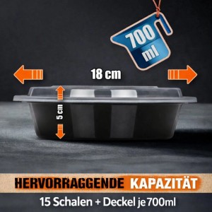 BigDean Meal Prep Boxen 700 ml 15 Stück Runde Schalen Mit Deckel
