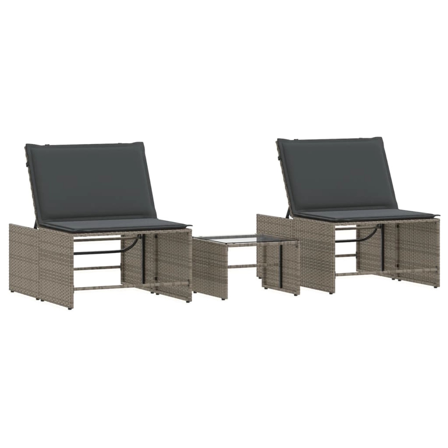 vidaXL Sonnenliegen 2 Stk mit Tisch Grau Poly Rattan 368424 günstig online kaufen