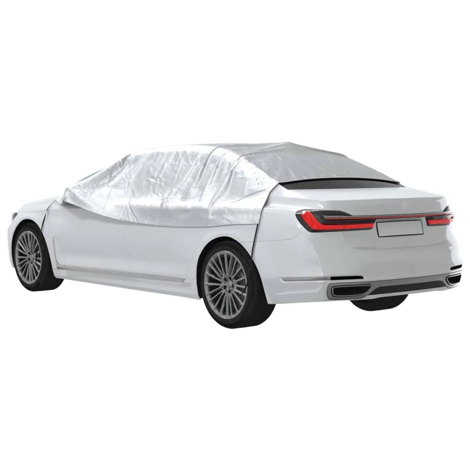 Silberne vidaXL Auto Halbgarage L schützt Auto vor Frost und UV-Strahlen.