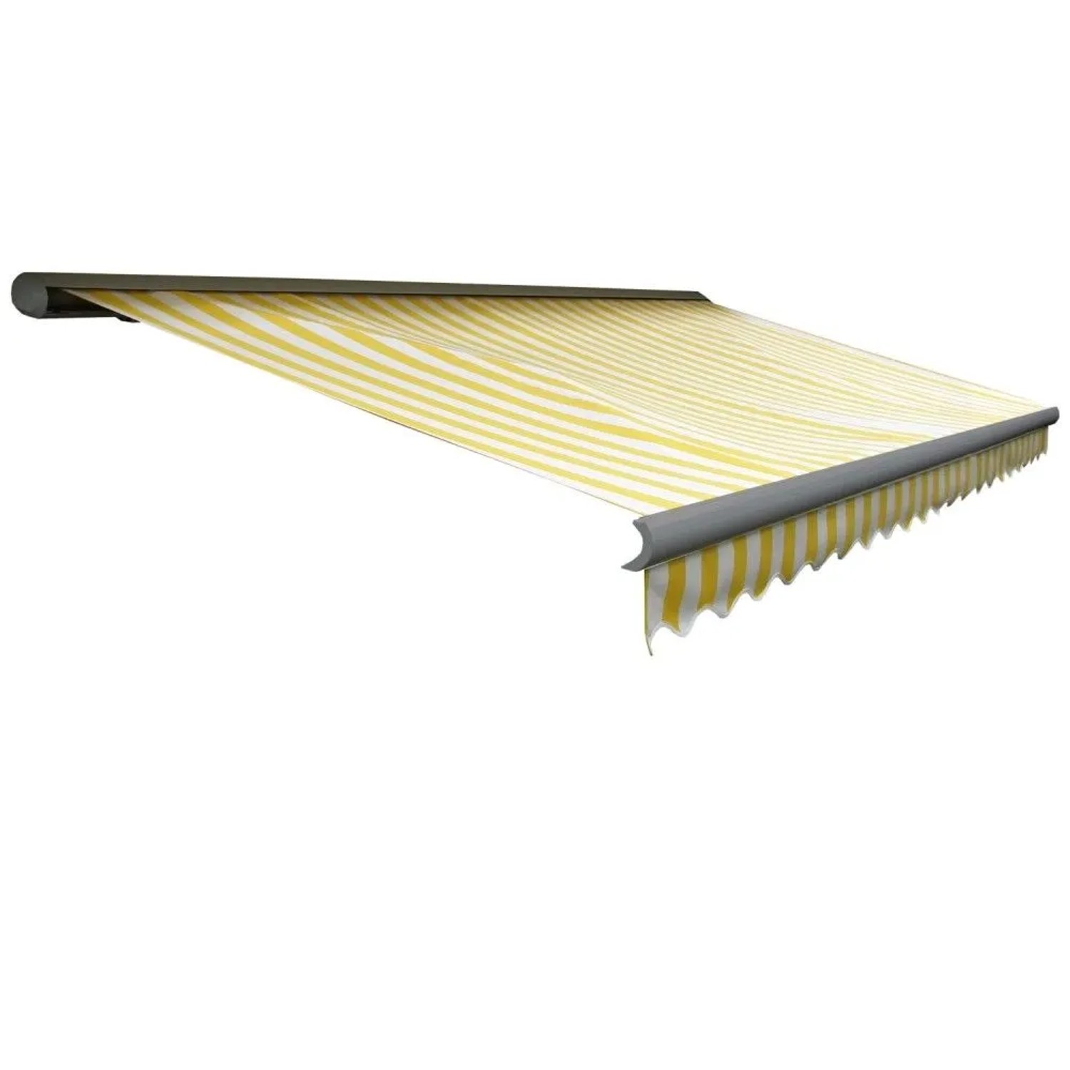 MCW Kassetten-Markise H122 mit Volant 4x3m Polyester Gelb/Weiß Grau