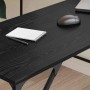 vidaXL Schreibtisch in Schwarz Eichen-Optik mit Notizblock, Maus und Laptop.