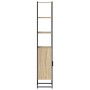 Schmaler vidaXL Bad-Hochschrank Sonoma aus Holzwerkstoff mit schwarzem Stahlrahmen, offenen Regalen und Tür.