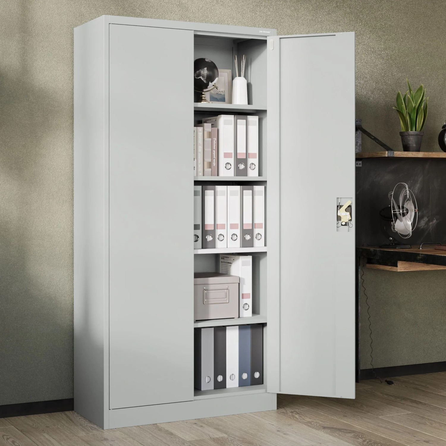Jan Nowak Metallschrank Aktenschrank 90x185x40 cm mit Zylinderschloss und 4 Fachböden Grau_4