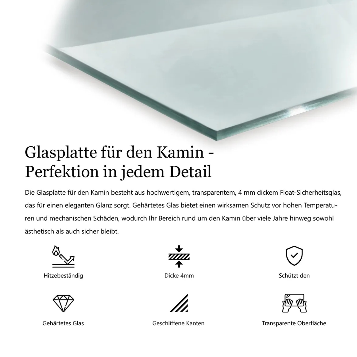 Tulup Glasplatte für Kamin Glasplatte unter Kamin Transparent Quadrat 60x60 cm Funkenschutzplatte Glas Transparent Kamin Glasbodenplatte Transparent_3