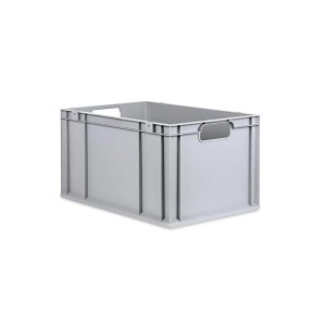Graue PROREGAL Eurobox Nextgen Economy, 65 Liter, mit offenen Griffen. Ideal zur Aufbewahrung und zum Transport.