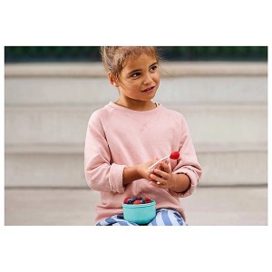Mepal Campus Obstbox Türkis mit Beeren und Gabel, Teil der Küchenausstattung für Kinder.