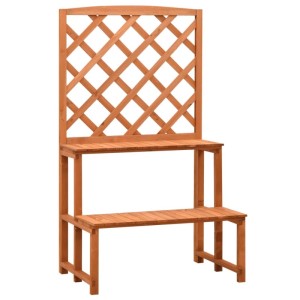 Orangefarbene vidaXL Blumentreppe mit Rankgitter aus Tannenholz, 70x42x120cm. Gartenhilfsmittel für Pflanzen.
