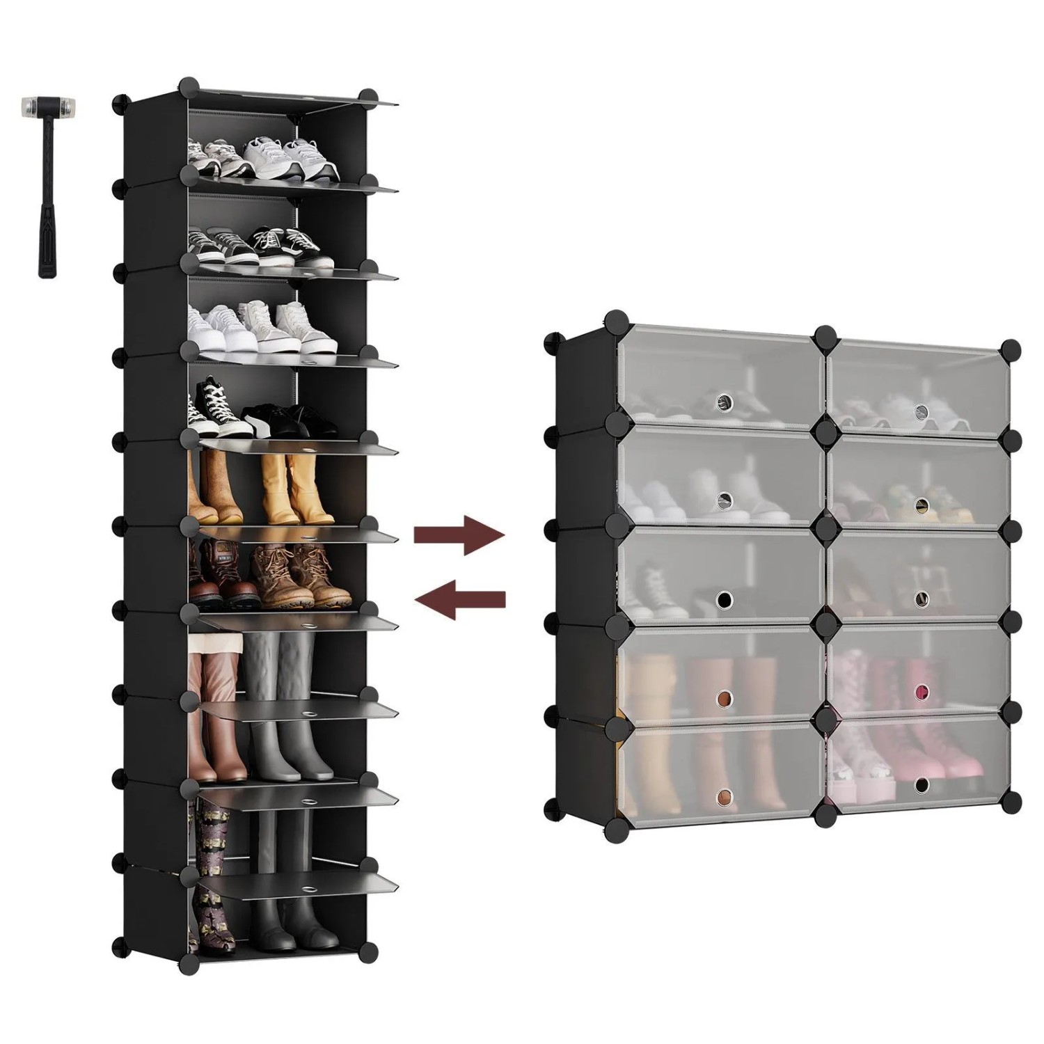 Sekey Schuhregal Platzsparendes Schuhregal mit Stecksystem 10 Ebenen Hoch & Schmal Schuhaufbewahrung für 20-30 Paar Schuhe