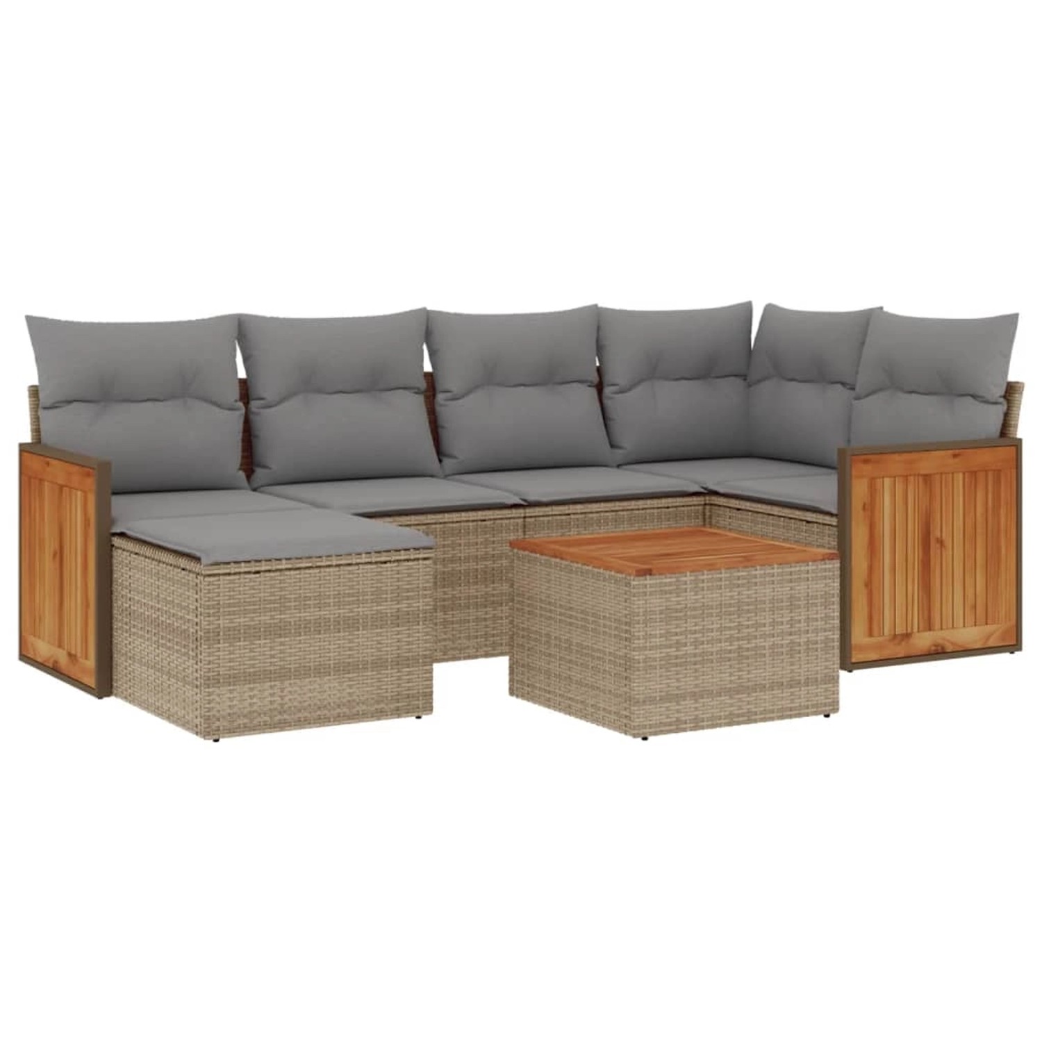 vidaXL 7-Tlg Garten-Sofagarnitur mit Kissen Beige Poly Rattan 3227865