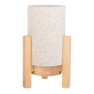 Näve LED-Tischleuchte Madita mit Leinen-Schirm und Holzfuß, naturfarben.