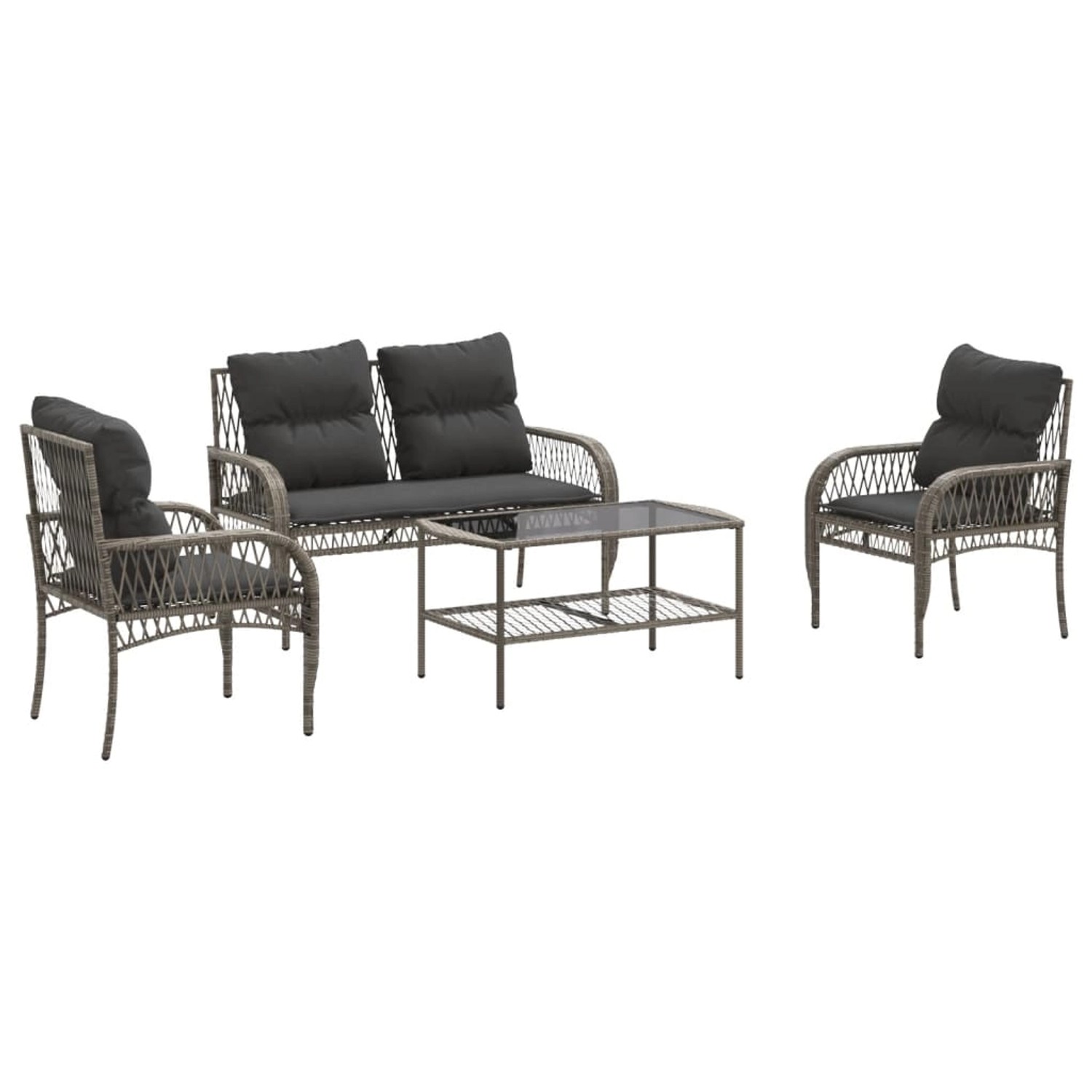 vidaXL 4-Tlg Garten-Sofagarnitur mit Kissen Grau Poly Rattan 368729 günstig online kaufen