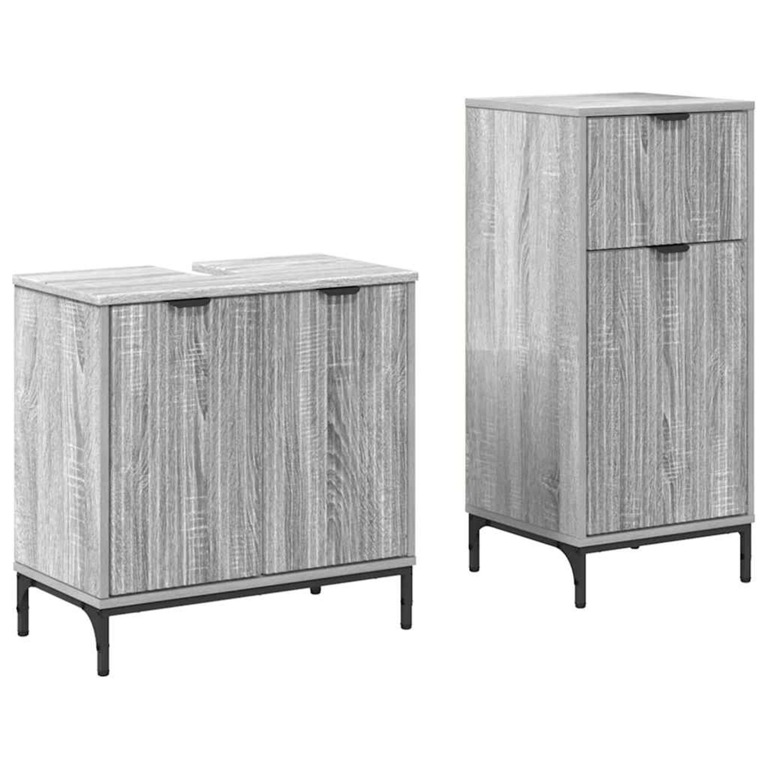 vidaXL Badezimmermöbel-Set 2-Tlg Grau Sonoma Sperrholz und Metall 3393099 günstig online kaufen