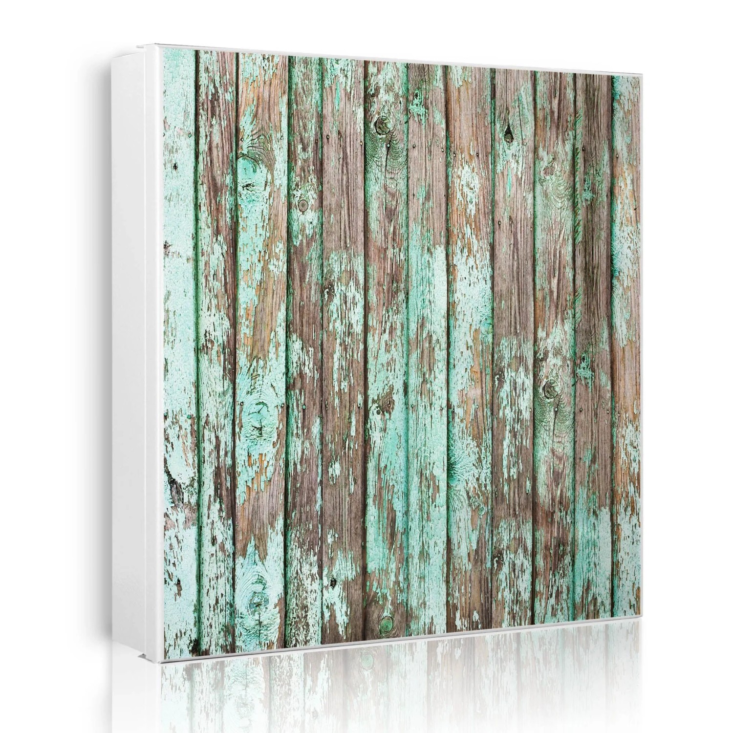 Banjado Großer Schlüsselkasten Metall 30x30cm Weiß Scharnier Links 50 Haken Beschreibbar Magnetisch Motiv Verwittertes Holz