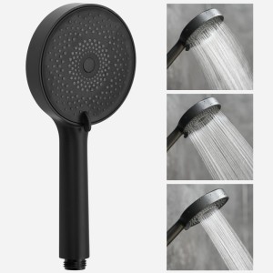 Euroshowers EuroFlux Handbrause Schwarz Matt, zeigt drei Strahlarten. Moderner Duschkopf für Brausesets.
