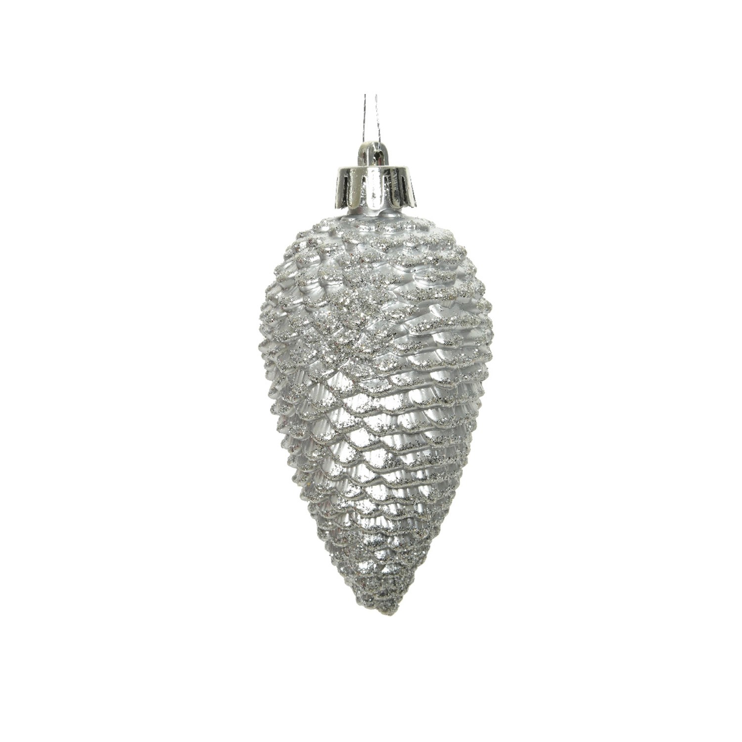 Marelida Christbaumschmuck Baumschmuck Tannenzapfen Bruchfest Glitzernd 8cm Silber 6St.