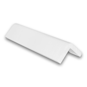 Musterstück einer weißen PROFHOME Eckleiste / Zierleiste, ca. 10 cm lang.