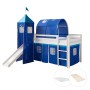 Homestyle4u Hochbett 90x200 mit Vorhang Lattenrost Matratze Rutsche Tunnel Turm Weiß 2573
