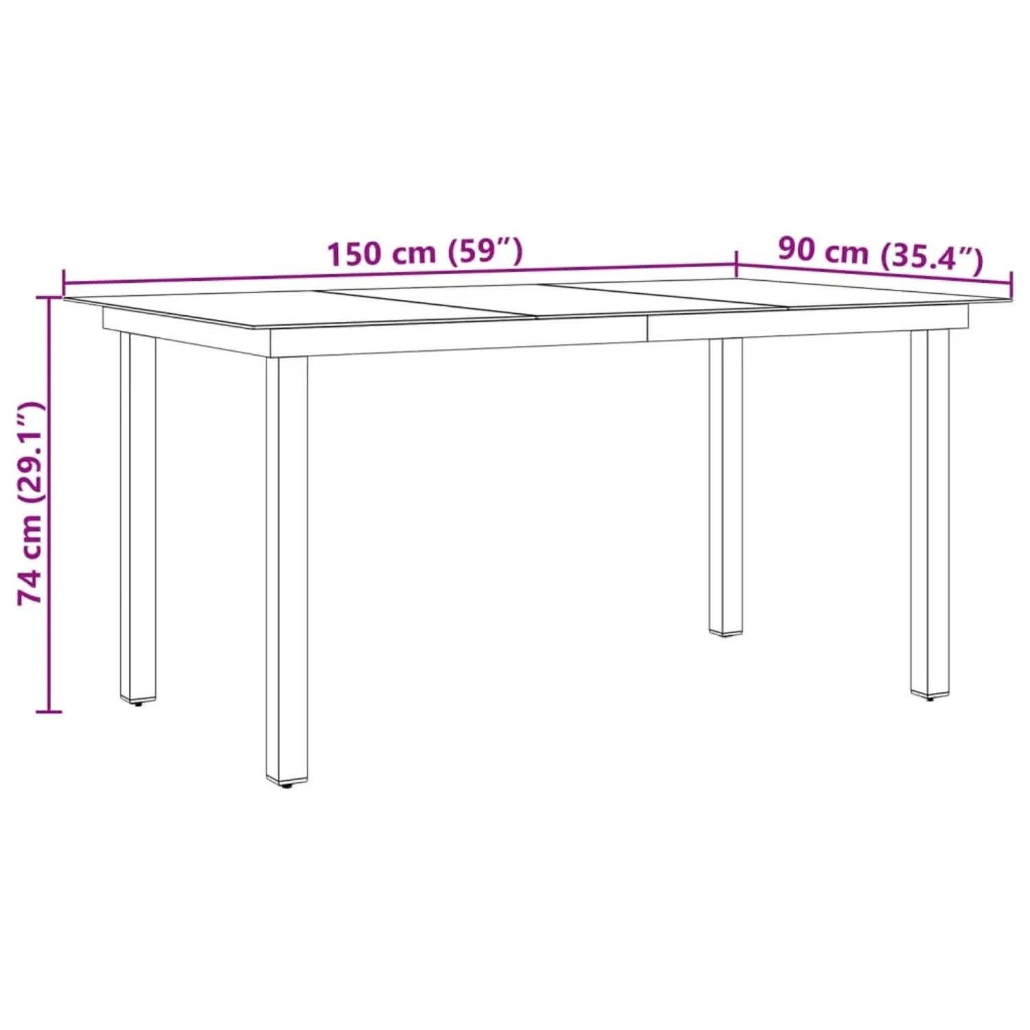 Schwarzer Gartentisch vidaXL, 150x90 cm, mit Glasplatte und Aluminiumgestell.