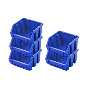 PROREGAL SuperSparSet: 5 blaue Sichtlagerboxen aus Polypropylen, 7,5x11,6x11,2 cm, für Aufbewahrungssysteme.