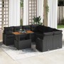 Schwarzes 9-teiliges vidaXL Garten-Sofa-Set aus Poly Rattan mit Tisch und Stauraum.