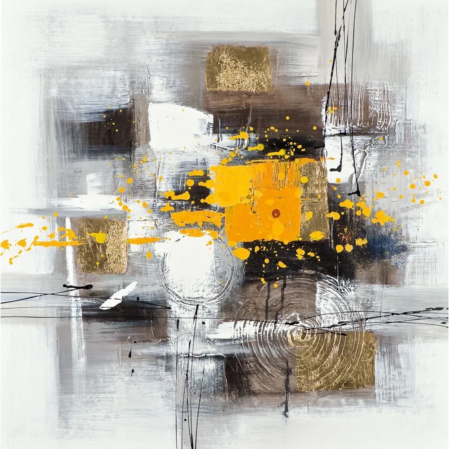 Art Universe Leinwandbild Facetten in Gelb 60 x 60 cm