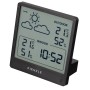 Schwarze Kienzle Funk-Wetterstation Slim mit Anzeige von Innen-/Außentemperatur und Uhrzeit.