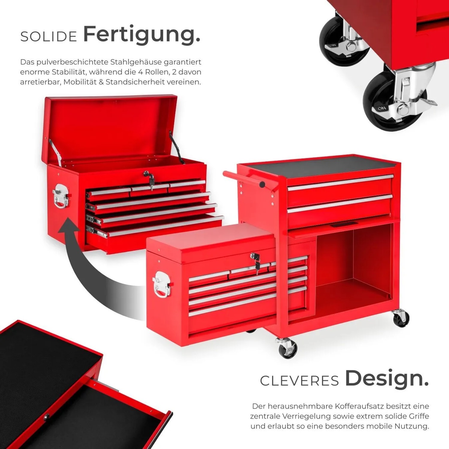 Tectake Werkzeugwagen  8 Kugelgelagerte Schubladen Mit Antirutschmatten Belastbarkeit 150 kg  69 x 33 x 110 cm Rot_3