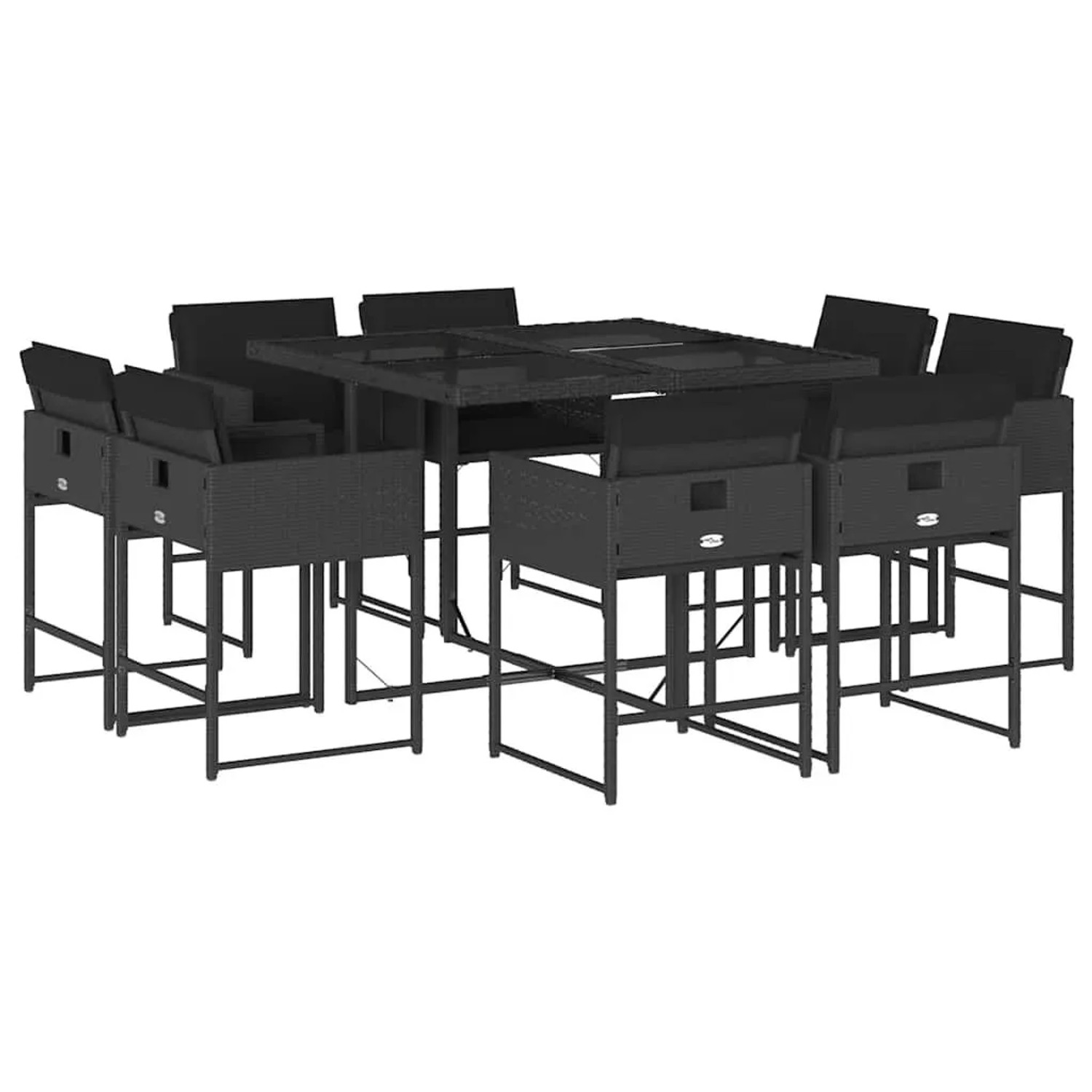 vidaXL 9-Tlg Garten-Essgruppe mit Kissen Schwarz Poly Rattan 3211375